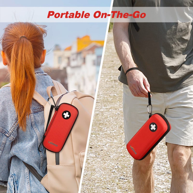 MEDMAX Epipen Medical Carrying Case, Hard Shell EVA Shock Absorption Travel Medication Organizer Bag Emergency Medical Pouch Holds 2 EpiPens, Asthma Inhaler, Auvi-Q, Allergy Medicine Essentials (Red) - Image 4