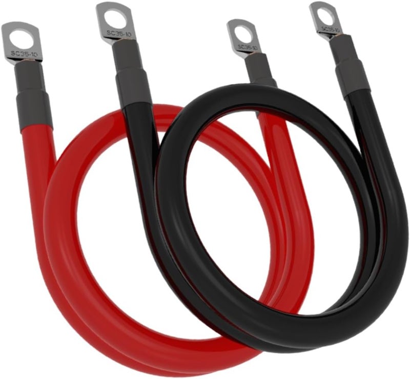 4 AWG Gauge 3 FT Battery Wire Set Red + Black Pure Copper Power Inverter Cable (Positive & Negative) Terminal in 3/8'' Lug Connector for Automotive, Car, Truck, Motorcycle, Boat, RV (4AWG,40''/100cm) - Image 2