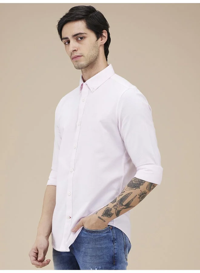 بيينغ هيومان Mens Light Pink Collared Long Sleeve Shirt