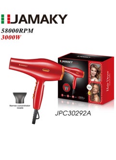 Professional JPC30292 Cold air Function Hair Dryer 3000W/ 2-Speed and 3 temperature setting \Cool button-locks in styles\red , with Italian technology