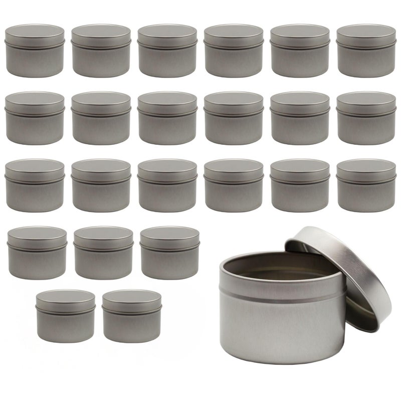 Cornucopia Brands 4Ounce Metal TinsCandle Tins 24Pack Round Containers wSlipOn Lids for Party Favors Candle Making Spices Gifts