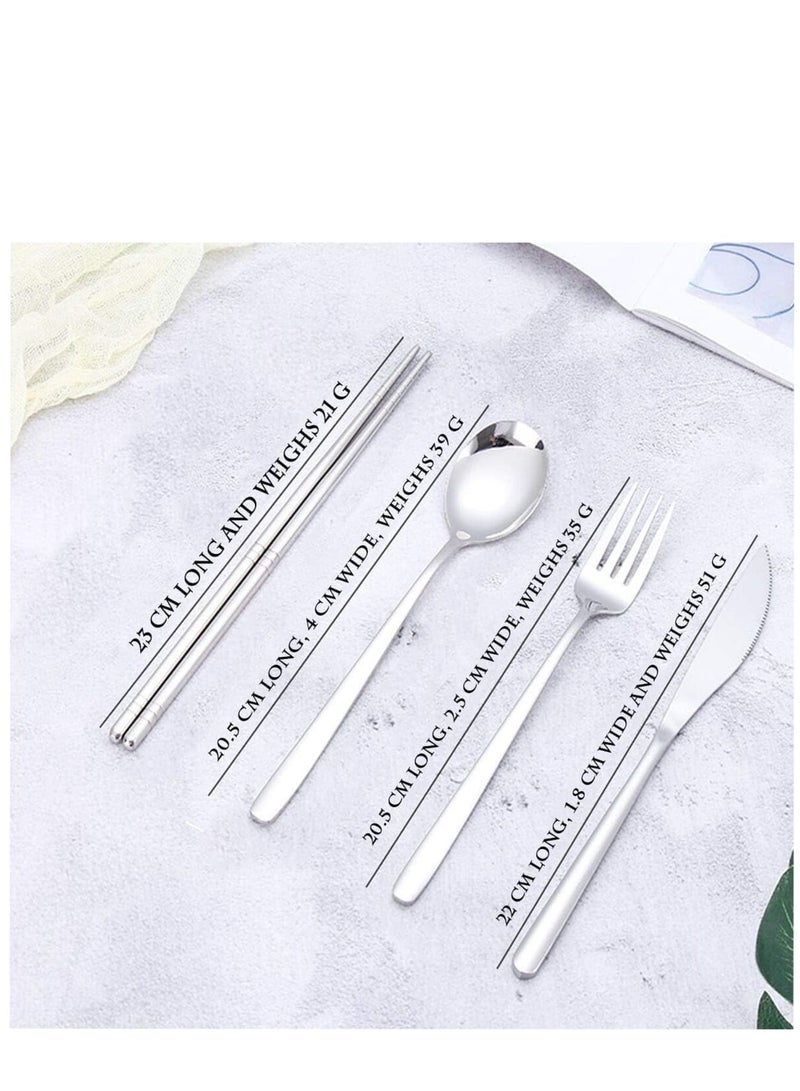 Zikra Portable Travel Utensils, Reusable Cutlery Camping Utensil Set with Case Including Stainless Steel Knife Fork Spoon Chopsticks Cleaning Brush Straws 8pcs - Image 3