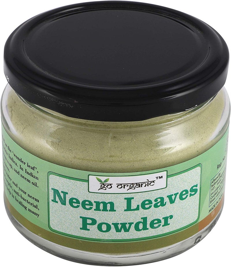 Go Organic Neem leaves powder for face, hair and body bath, food grade, 150 gm - Glass Storage - Image 2