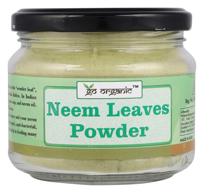 Go Organic Neem leaves powder for face, hair and body bath, food grade, 150 gm - Glass Storage - Image 1