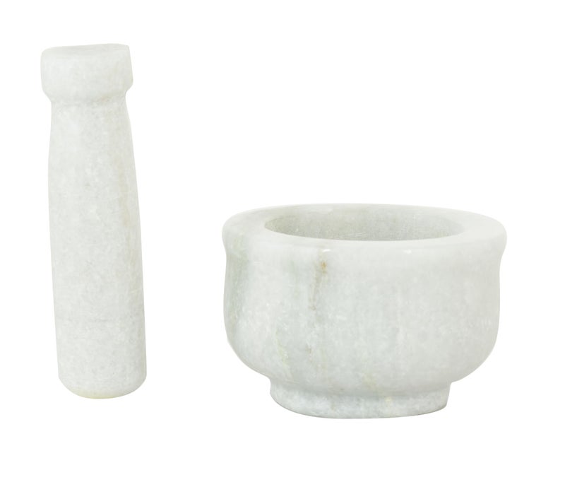 OGGN Mortar Pestle Set, Imam Dasta, Natural Stone Okhli, Spice Mixer Kharal, Kitchen Khalbatta Masher, Ginger Garlic Crusher, Masala Kutni for Cooking (White Okhali - Large) - Image 4