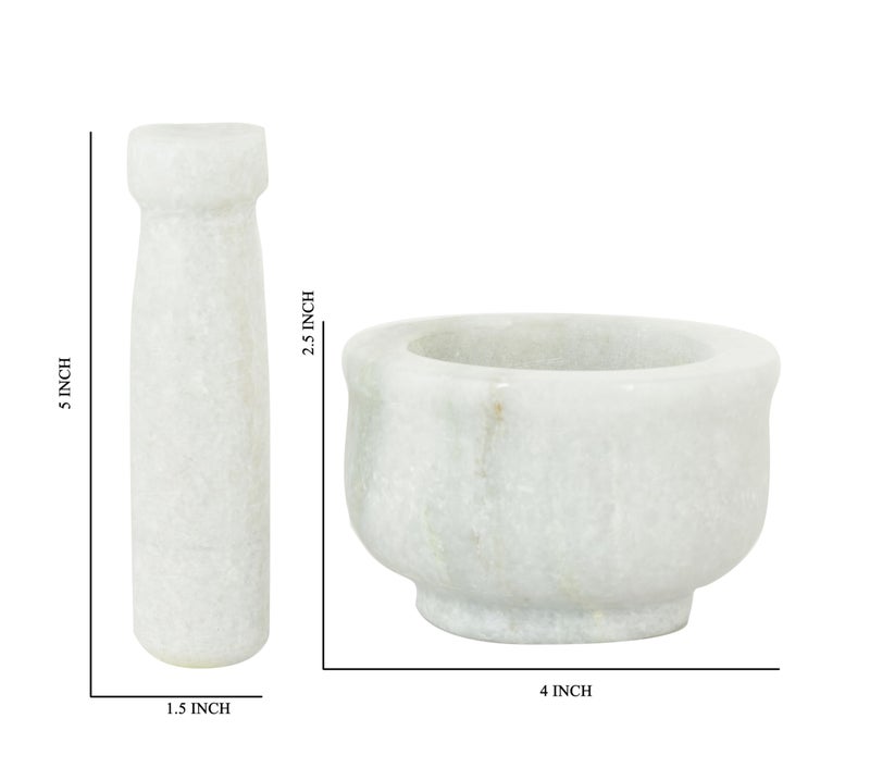 OGGN Mortar Pestle Set, Imam Dasta, Natural Stone Okhli, Spice Mixer Kharal, Kitchen Khalbatta Masher, Ginger Garlic Crusher, Masala Kutni for Cooking (White Okhali - Large) - Image 3