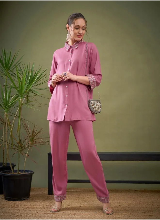 SASSAFRAS Embroidered Hem Shirt & Pants Co-Ord by Styli