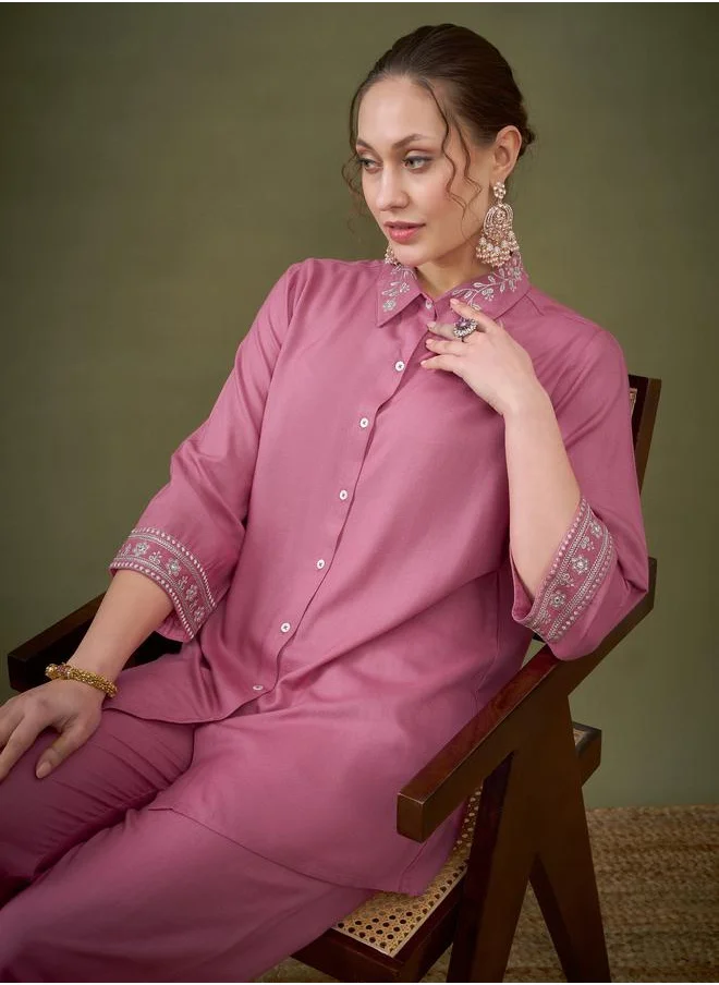 SASSAFRAS Embroidered Hem Shirt & Pants Co-Ord by Styli