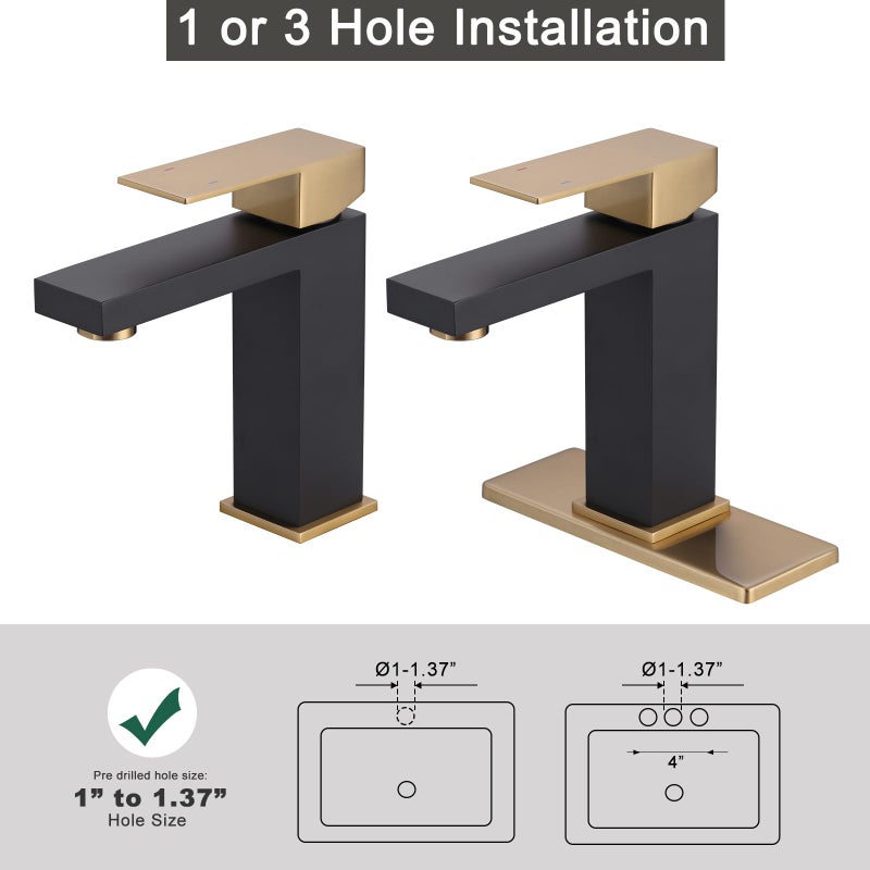 Arcora Black and Gold Bathroom Faucet ARCORA Black Gold Faucet for Bathroom Sink Modern Single Hole Bathroom Faucet with cUPC Supply Lines and Pop Up Drain - Image 5