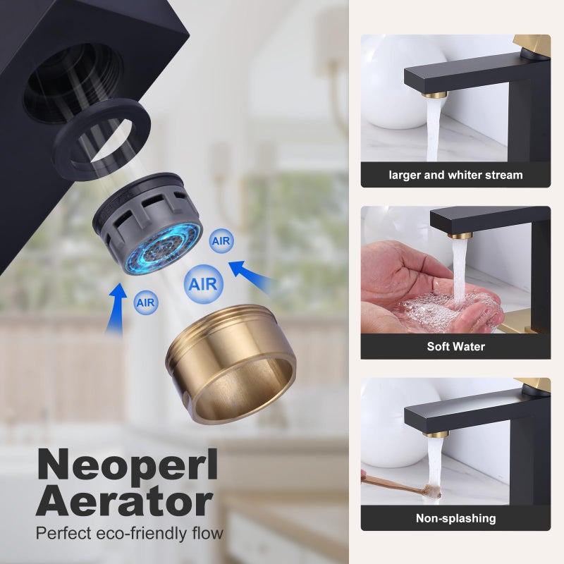 Arcora Black and Gold Bathroom Faucet ARCORA Black Gold Faucet for Bathroom Sink Modern Single Hole Bathroom Faucet with cUPC Supply Lines and Pop Up Drain - Image 4