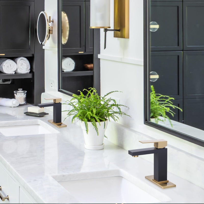Arcora Black and Gold Bathroom Faucet ARCORA Black Gold Faucet for Bathroom Sink Modern Single Hole Bathroom Faucet with cUPC Supply Lines and Pop Up Drain - Image 2