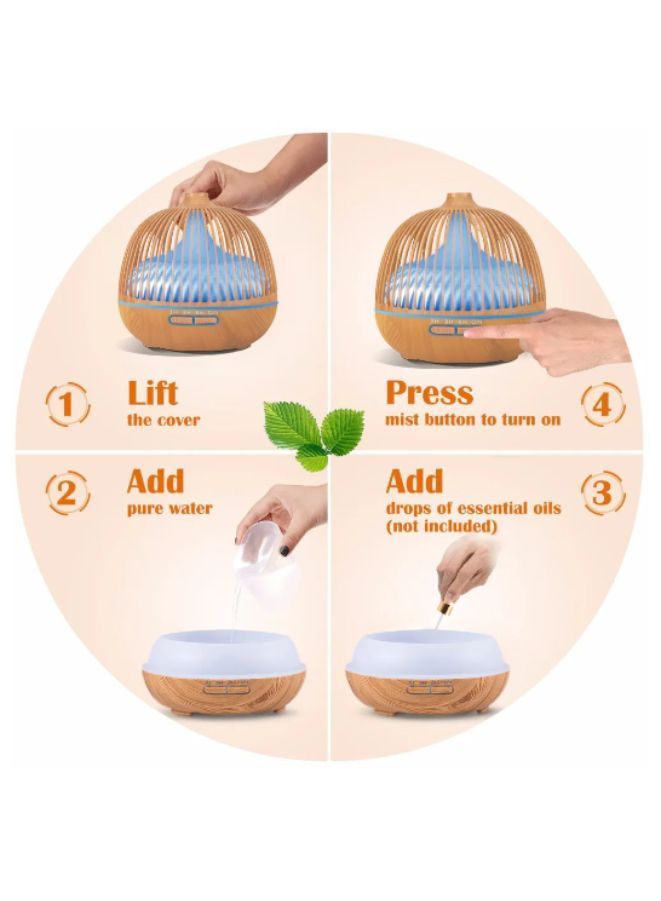 500ml Essential Oil Diffuser with LED Lights, Remote, Timer, and Auto-Off, Beige - Image 2