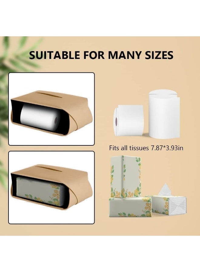 SUCITY Leather Tissue Box Cover, Tissue Box Holder for Living Room, Bedroom and Office, Office Desk Tissue Box Cover for Car (Khaki) - Image 3