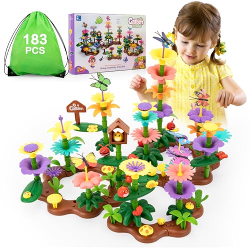 Funsland Flower Garden Building Toys for Girls 183 PCS Kids Gardening Kit Set Gifts for 3 4 5 6 7 Year Old Toddler - Image 1