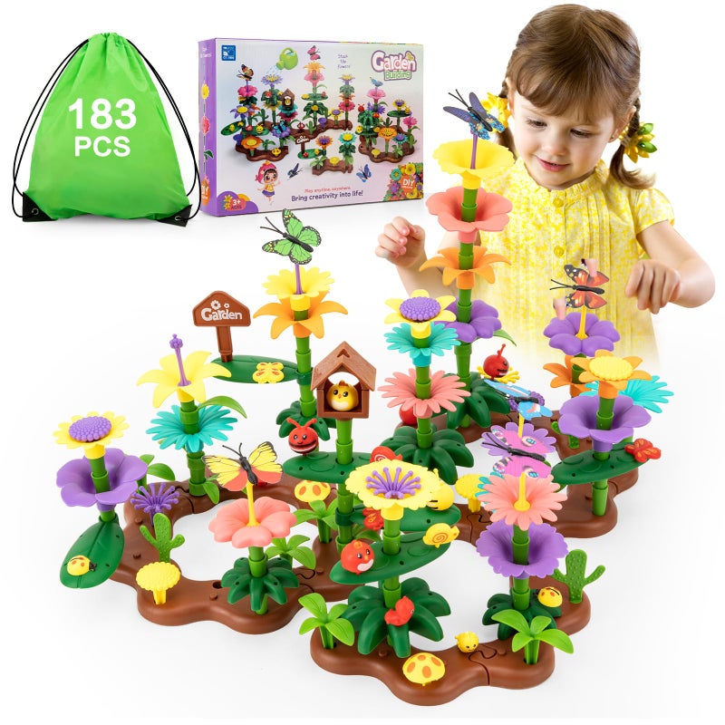 Funsland Flower Garden Building Toys for Girls 183 PCS Kids Gardening Kit Set Gifts for 3 4 5 6 7 Year Old Toddler - Image 3