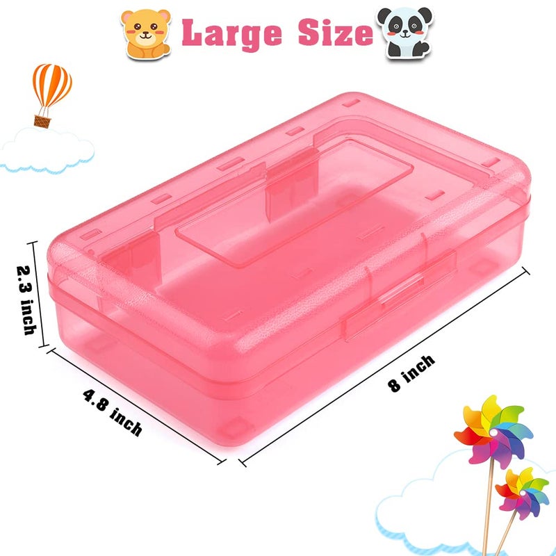BOEIAC Pencil Box, Large Capacity Clear Pencil Case, 1 Pack Hard Pencil Case, Clear Crayon Box with Snap-tight Lid Stackable Design, Plastic Storage Box for Office Supplies, Pink - Image 2