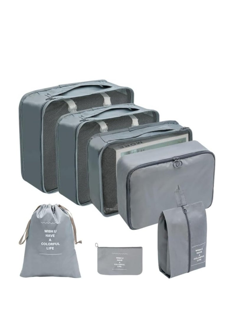 7-Piece Luggage Packing Organizers Set – Travel Packing Cubes with Shoe Bag, Cosmetics Bag, Clothing Organizers, Compression Packing Cubes, Travel Accessories for Easy Organization, Luggage Organizer Set, Space-Saving Travel Solution, Packing Cube Set for Suitcase, Carry-On, Travel Gear - Image 1