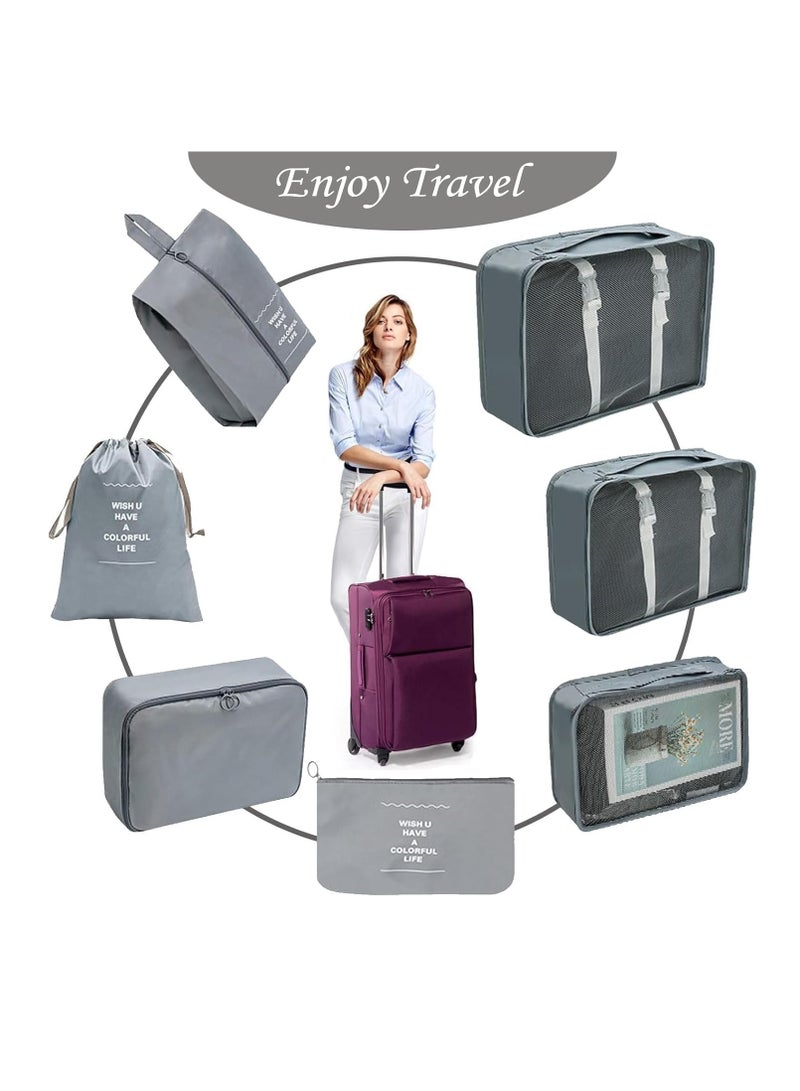 7-Piece Luggage Packing Organizers Set – Travel Packing Cubes with Shoe Bag, Cosmetics Bag, Clothing Organizers, Compression Packing Cubes, Travel Accessories for Easy Organization, Luggage Organizer Set, Space-Saving Travel Solution, Packing Cube Set for Suitcase, Carry-On, Travel Gear - Image 5