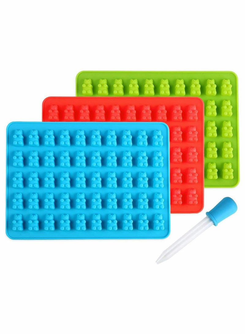 Excefore Silicone Gummy Bear Candy Molds 3 Pack, Gummy Bear Molds 50 Cavities with Bonus Dropper - Image 1
