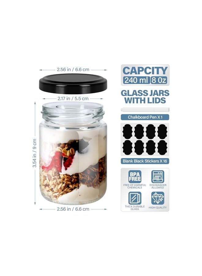 The Bros 12 Pack 8oz Glass Jars with Airtight Lids – Small Empty Jars for Candle Making, Spices, Honey, Jam, Candy, Cookies, Pudding, Yogurt, Dessert – Reusable Storage Containers for Kitchen - Image 2