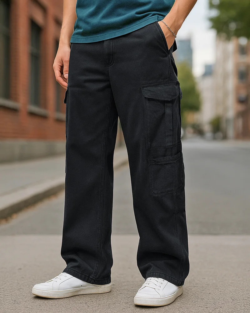 بيواكوف جينز رجالي أسود واسع بخصر متوسط