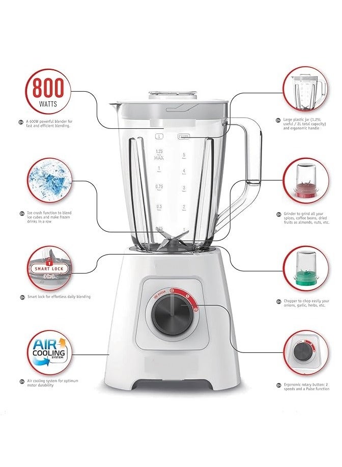 مولينكس Blender 800 Watt 2 Liters (1.25L Net) Grinder and Chopper White LM4231EG. 1.25 L 800 W LM4231EG White - Image 4