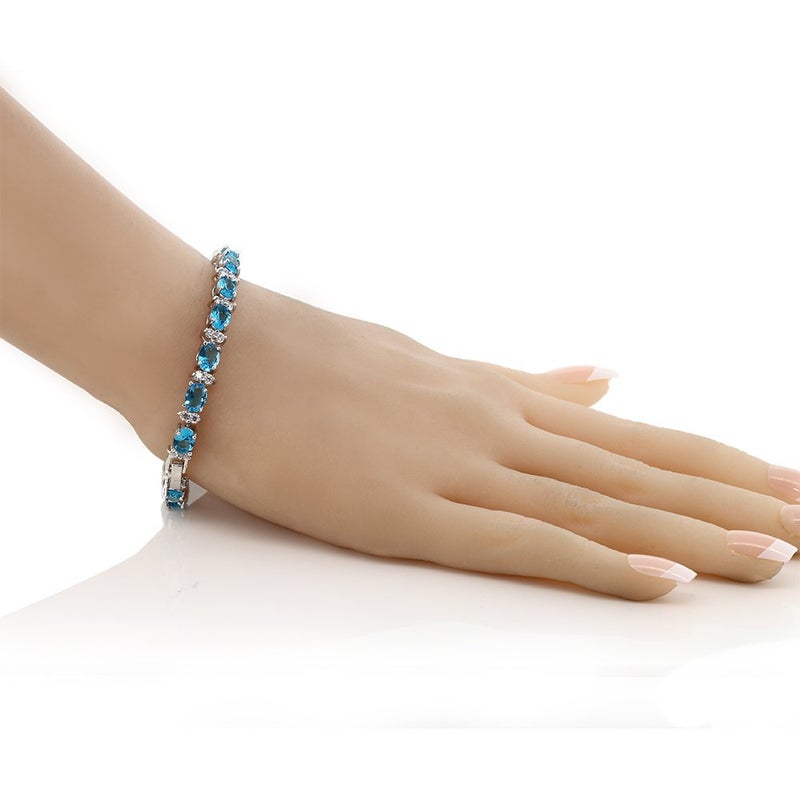 Gem Stone King 20.00 Ct Gorgeous Oval and Round 7 Inch Sparkling Cubic Zirconia CZ Tennis Bracelet For Women - Image 2