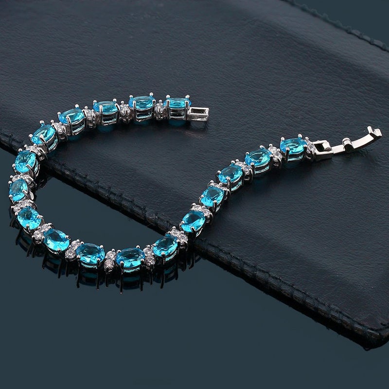 Gem Stone King 20.00 Ct Gorgeous Oval and Round 7 Inch Sparkling Cubic Zirconia CZ Tennis Bracelet For Women - Image 3