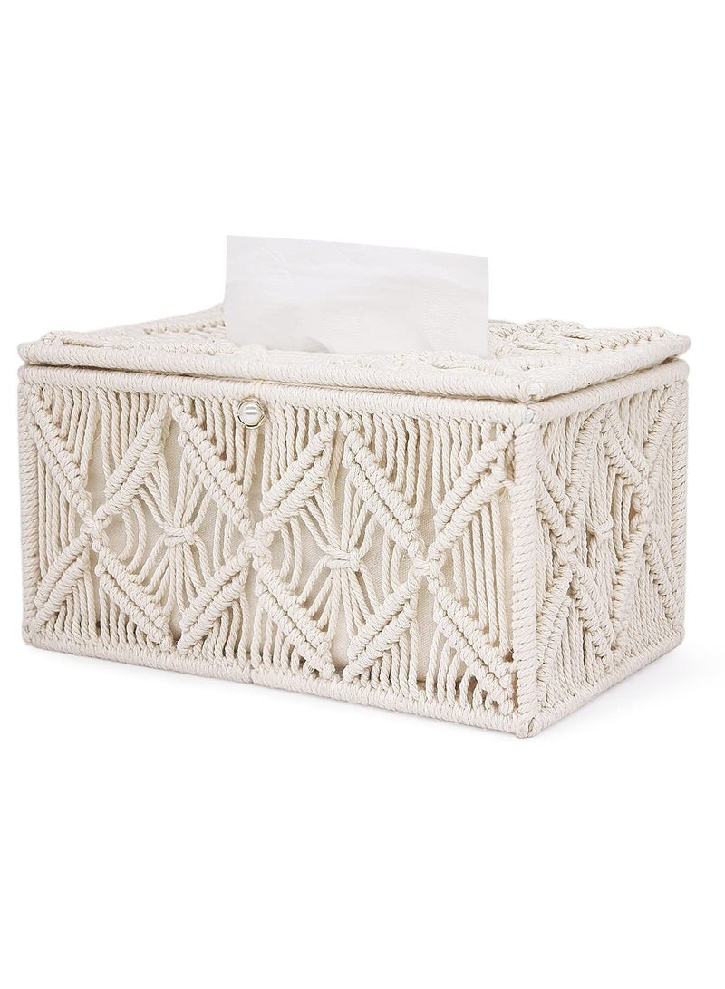 Tissue Box Cover Rectangle, Tissue Box Cover Boho Decor, Paper Tissue Holder Napkin Tissues Organizer, Home Decor for Bathroom Bedroom Dresser Living Room Office (Ivory, A1) - Image 1