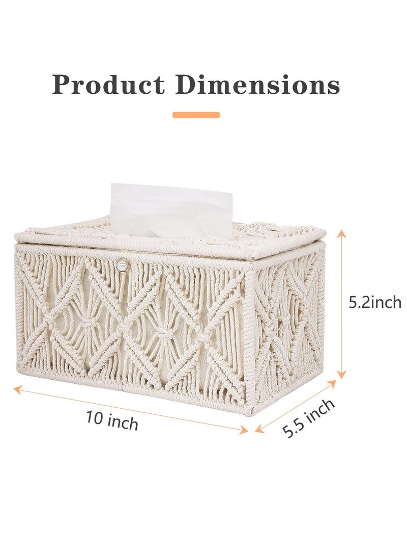 Tissue Box Cover Rectangle, Tissue Box Cover Boho Decor, Paper Tissue Holder Napkin Tissues Organizer, Home Decor for Bathroom Bedroom Dresser Living Room Office (Ivory, A1) - Image 2