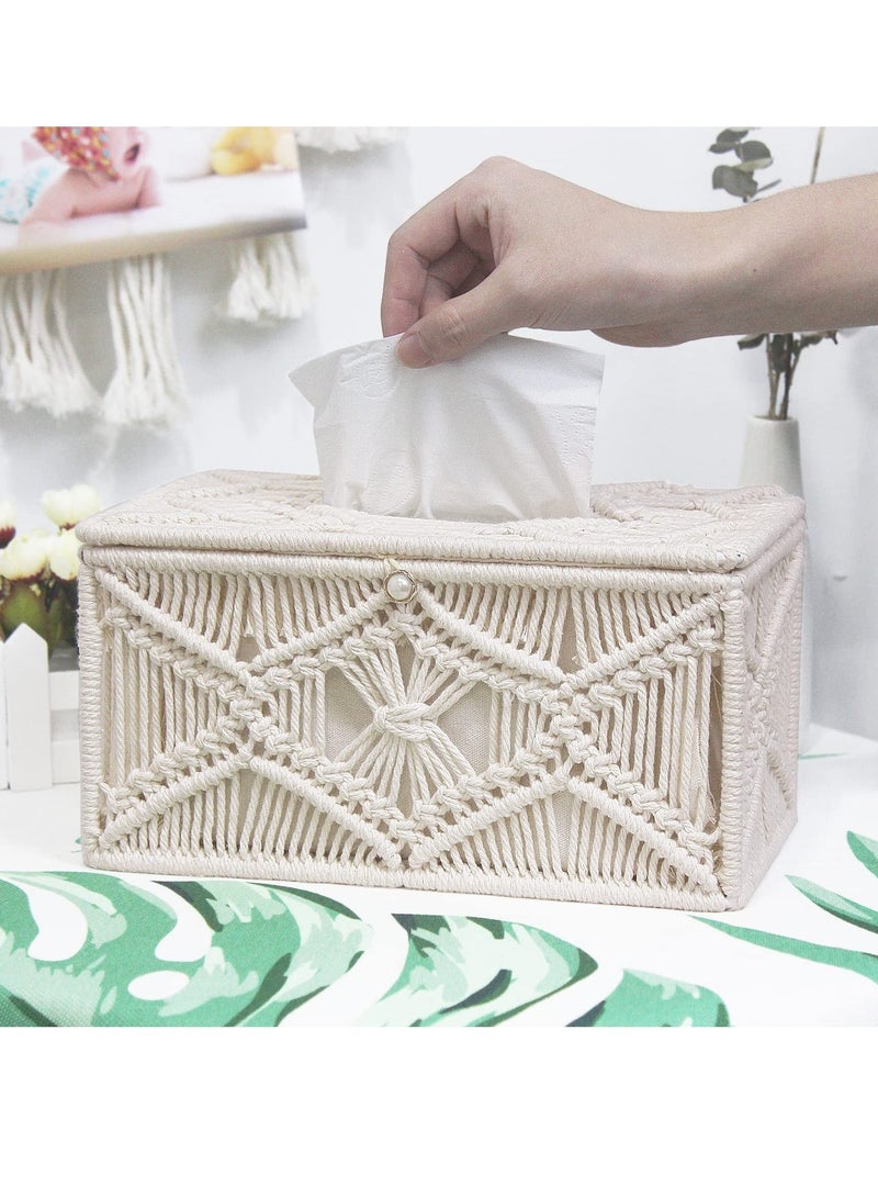 Tissue Box Cover Rectangle, Tissue Box Cover Boho Decor, Paper Tissue Holder Napkin Tissues Organizer, Home Decor for Bathroom Bedroom Dresser Living Room Office (Ivory, A1) - Image 4