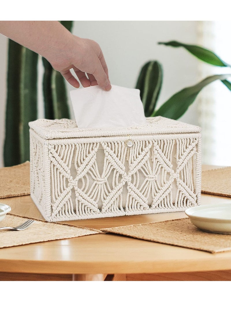 Tissue Box Cover Rectangle, Tissue Box Cover Boho Decor, Paper Tissue Holder Napkin Tissues Organizer, Home Decor for Bathroom Bedroom Dresser Living Room Office (Ivory, A1) - Image 5