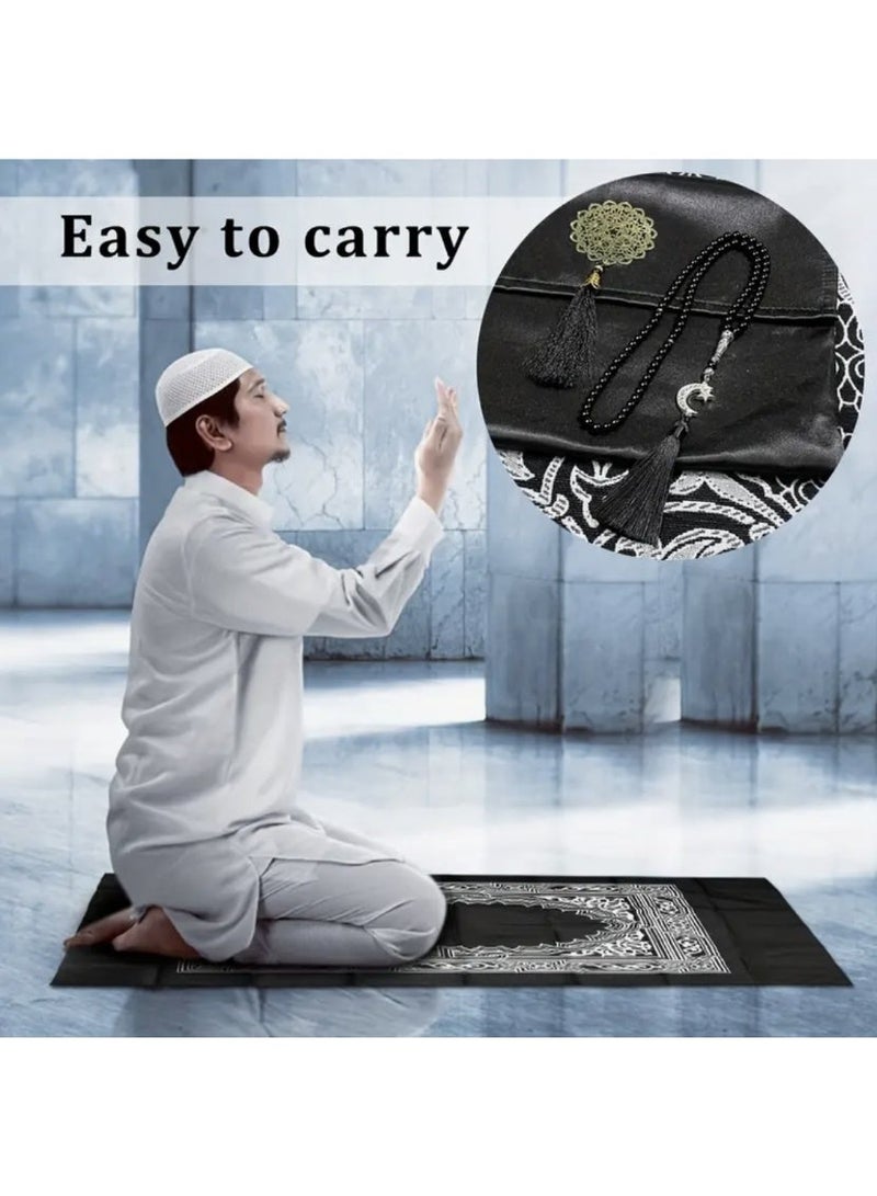 أومون سجادة صلاة مسلمة مكونة من 3 قطع، مجموعة مسبحة وحقيبة تخزين، طقم سفر محمول للصلاة الإسلامية، مناسب للاستخدام الداخلي والخارجي، اختيار هدايا رمضان، بحجم 70x110 سم - Image 2