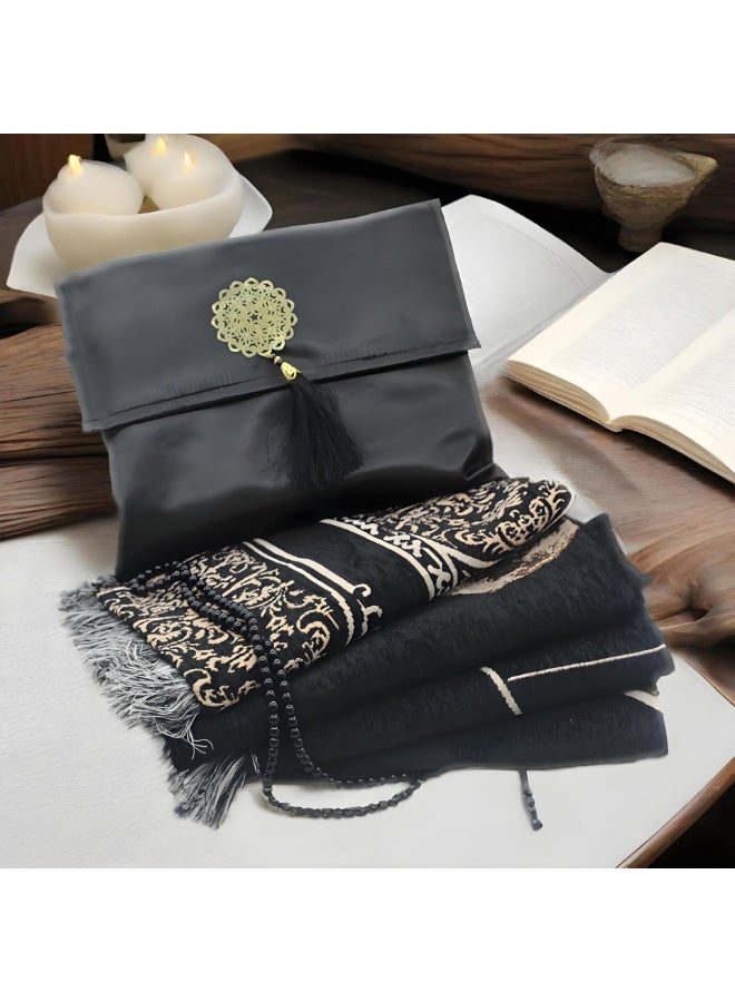 أومون سجادة صلاة مسلمة مكونة من 3 قطع، مجموعة مسبحة وحقيبة تخزين، طقم سفر محمول للصلاة الإسلامية، مناسب للاستخدام الداخلي والخارجي، اختيار هدايا رمضان، بحجم 70x110 سم - Image 5