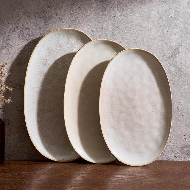 Famiware Serving Platters Set of 3 Sizes - Oval, Cappuccino White - Image 1