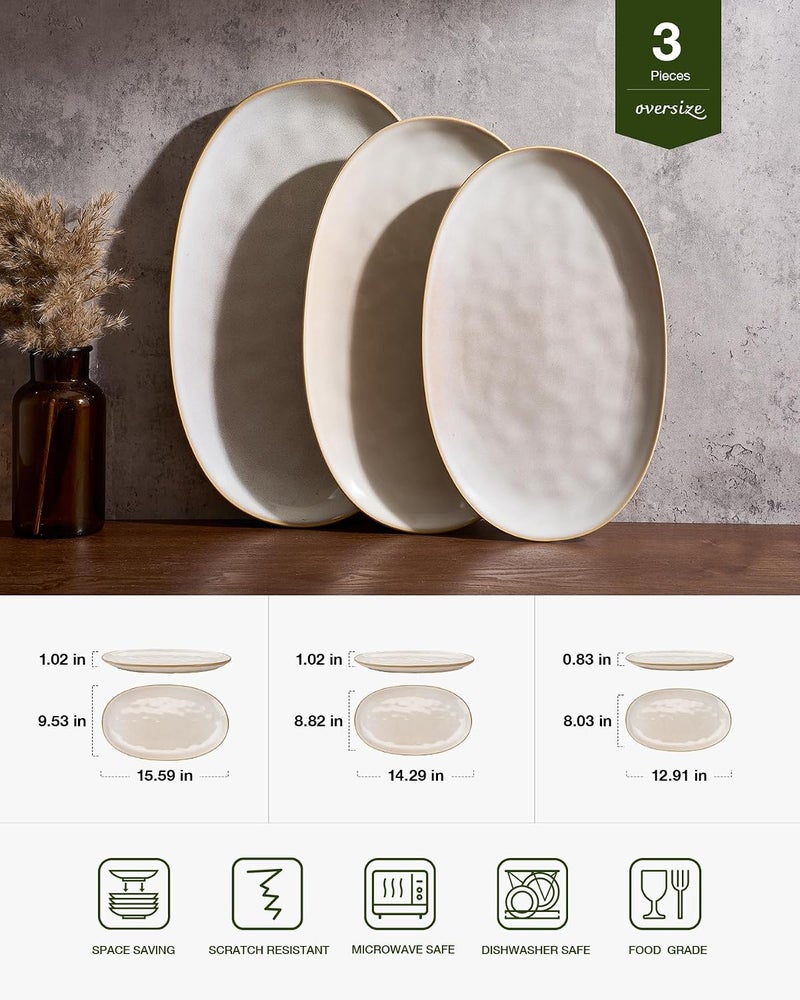 Famiware Serving Platters Set of 3 Sizes - Oval, Cappuccino White - Image 2