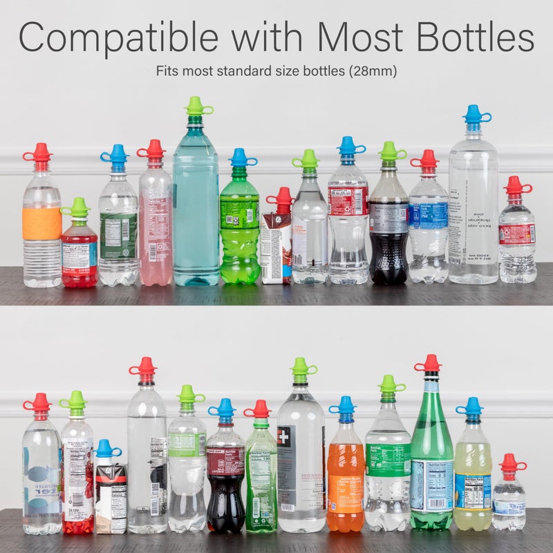 KiddiKap - No Spill Silicone Bottle Topper Spout - 3 Pack Bundle (Red, Blue, Green) - BPA Free - 7mm Slit - Image 5