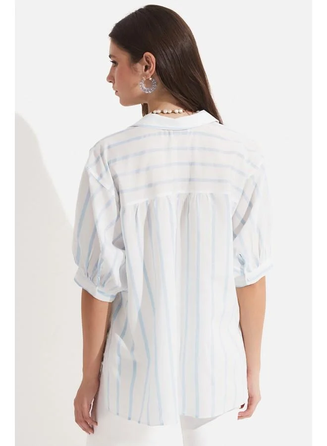JUNE June Women Viscose Blend Striped Shirt White - Blue