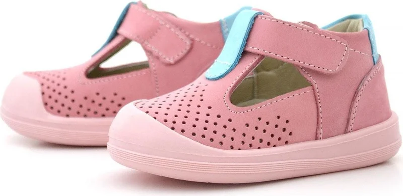 Rakerplus Shaun Genuine Leather Pink Blue Velcro Anatomical Baby Sandals