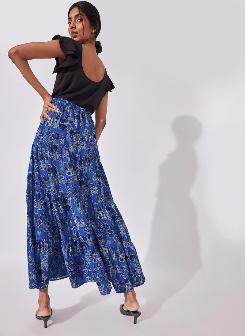 The Label Life Lapis Floral Tiered Maxi Skirt