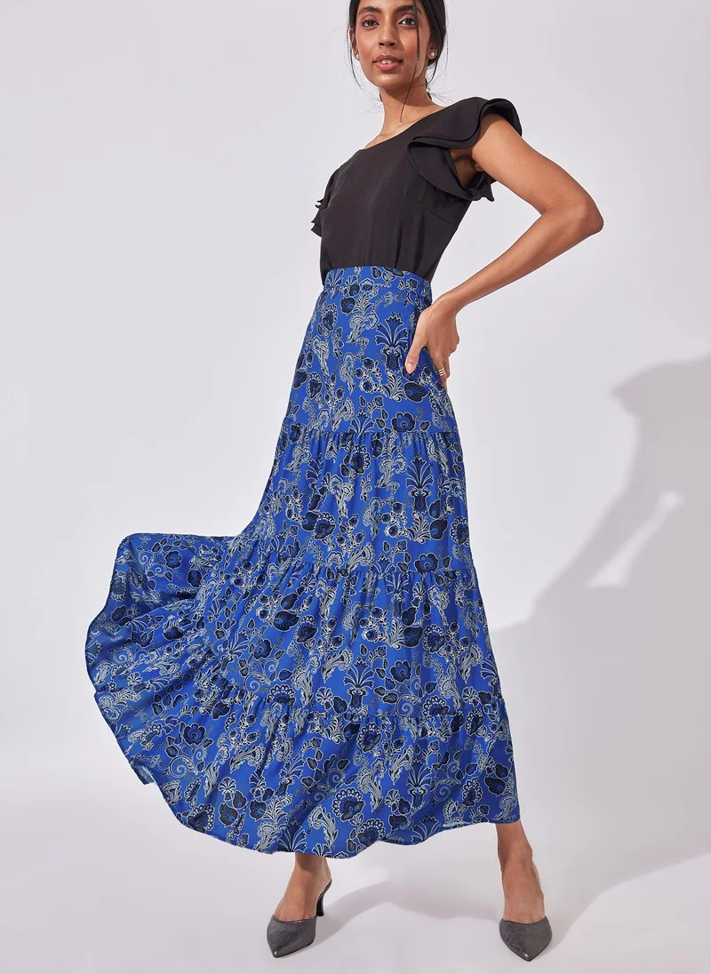 The Label Life Lapis Floral Tiered Maxi Skirt