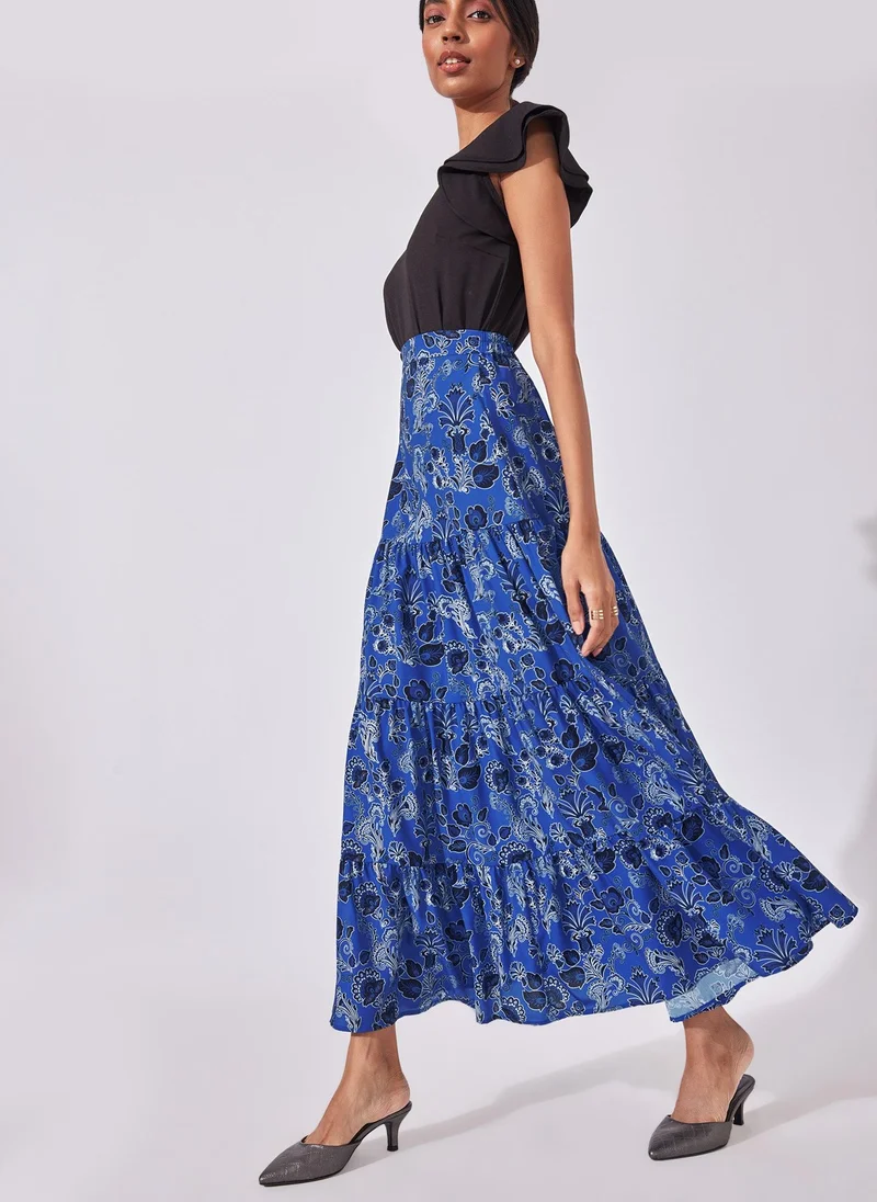 The Label Life Lapis Floral Tiered Maxi Skirt