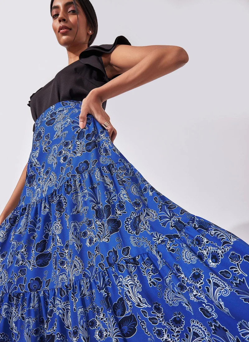 The Label Life Lapis Floral Tiered Maxi Skirt