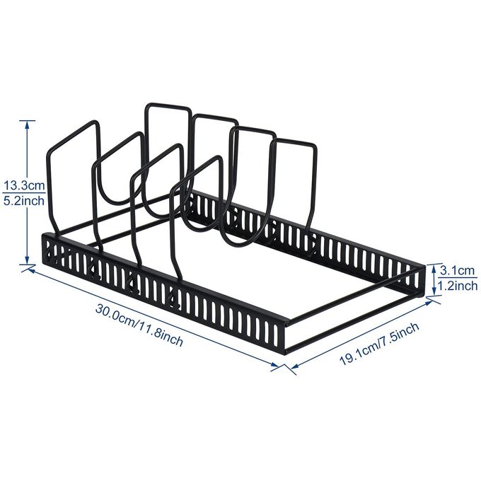 TopLife Pot Lids Organizer Rack for Cabinet and Countertop, 7+ Pan Lids and Bakeware Organizer Rack Holder with 7 Adjustable Compartments Black - Image 2
