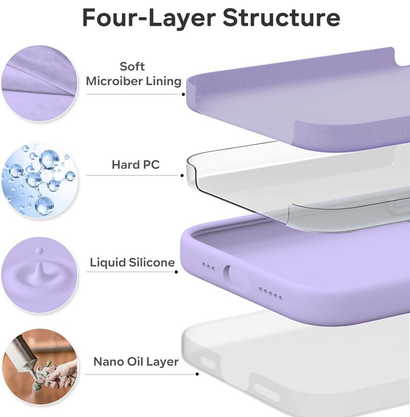 Elzzi Microfiber Logo Cut Cover Compatible for iPhone 15 Case Liquid Silicone Cases Non-Slip Full Body 4 Layer Protective Covers Shockproof Back Cover with High Raised Camera Lips (6.1 inch, Purple) - Image 5