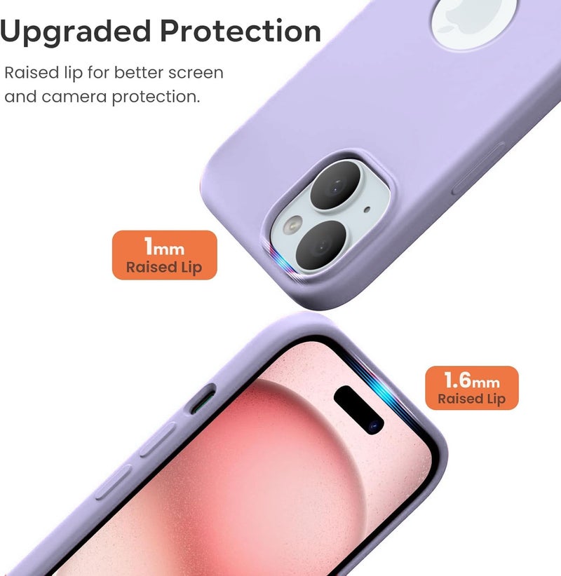 Elzzi Microfiber Logo Cut Cover Compatible for iPhone 15 Case Liquid Silicone Cases Non-Slip Full Body 4 Layer Protective Covers Shockproof Back Cover with High Raised Camera Lips (6.1 inch, Purple) - Image 3