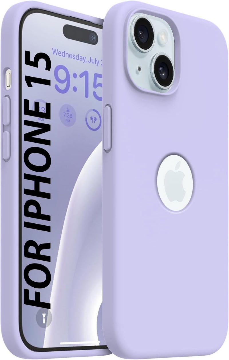 Elzzi Microfiber Logo Cut Cover Compatible for iPhone 15 Case Liquid Silicone Cases Non-Slip Full Body 4 Layer Protective Covers Shockproof Back Cover with High Raised Camera Lips (6.1 inch, Purple) - Image 1