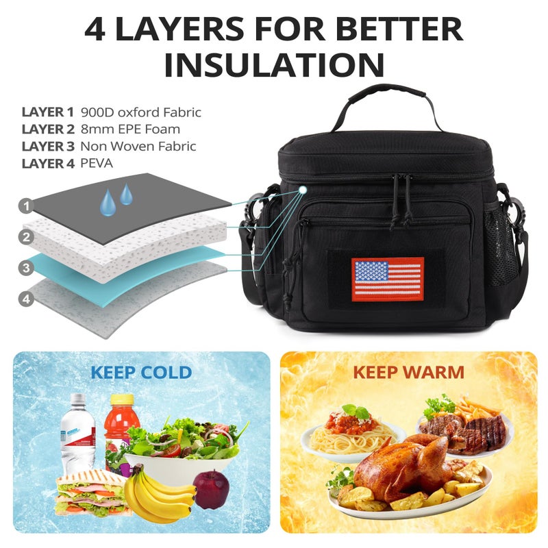 ATRIPACK Lunch Box for Men, Tactical Lunch Bag MOLLE Webbing Leakproof Insulated Large Lunch Cooler Women Adult Meal with Adjustable Shoulder Strap Durable Lunch Pail(Black) - Image 4