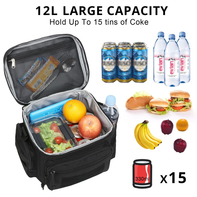 ATRIPACK Lunch Box for Men, Tactical Lunch Bag MOLLE Webbing Leakproof Insulated Large Lunch Cooler Women Adult Meal with Adjustable Shoulder Strap Durable Lunch Pail(Black) - Image 3