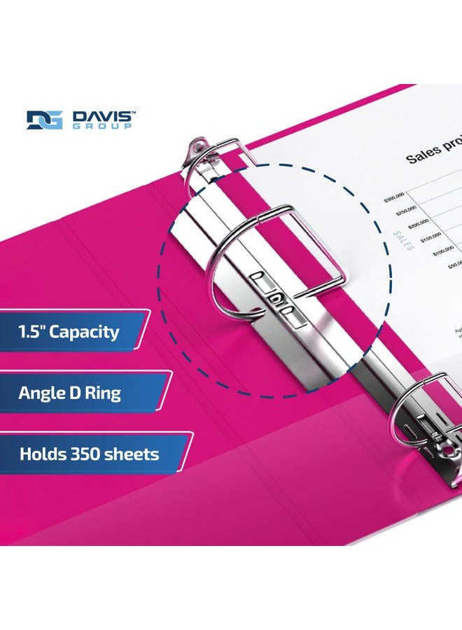 Davis Group Premium Economy 1.5-Inch Binders, 3-Ring Binders for School, Office, or Home, Colored Binder Notebooks, Pack of 6, Round Ring, Pink - Image 2